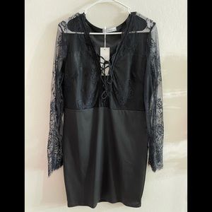 Plus Size Lace Insert Bodycon Dress